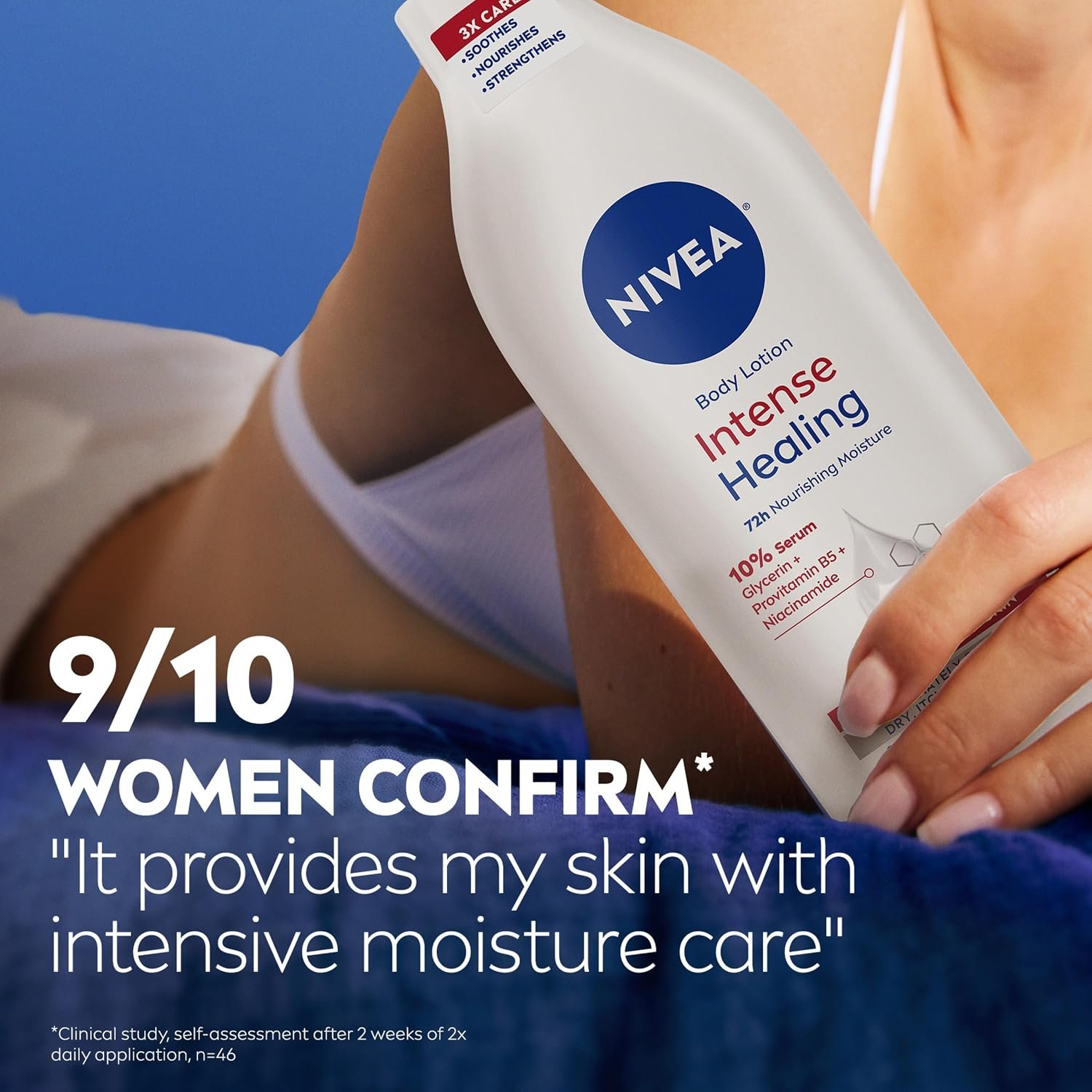 NIVEA Intense Healing Body Lotion, 72-Hour Moisturizing Lotion,16.9 FL OZ | Moisturizing Lotion with Glycerin, Provitamin B5 and Niacinamide, For Very Dry, Itchy Skin Relief, Dermatologically Tested - Image 7