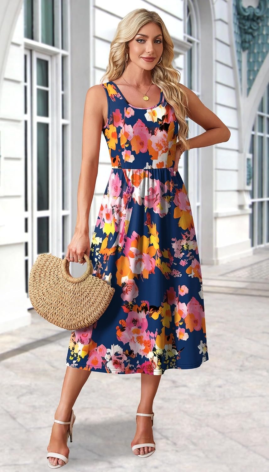 WIHOLL Summer Dresses for Women Flowy Casual Midi Dress Beach Vacation Sundresses with Pockets - Image 4