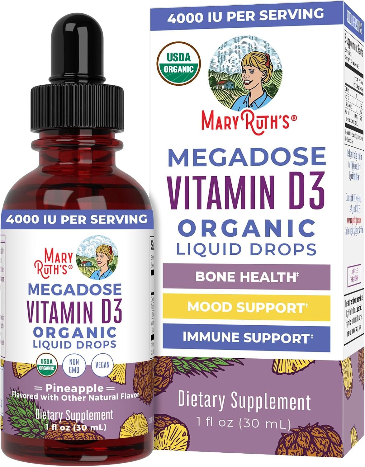 MARYRUTH'S Megadose Vitamin D3 Drops, Vitamin D 4000 IU, Vegan, 30 Servings
