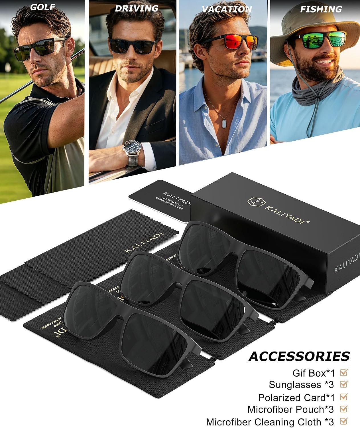 KALIYADI Polarized Sunglasses for Men and Women, Mens Sun Glasses with UV Protection for Driving Fishing Golf (3 Packs) - Image 7