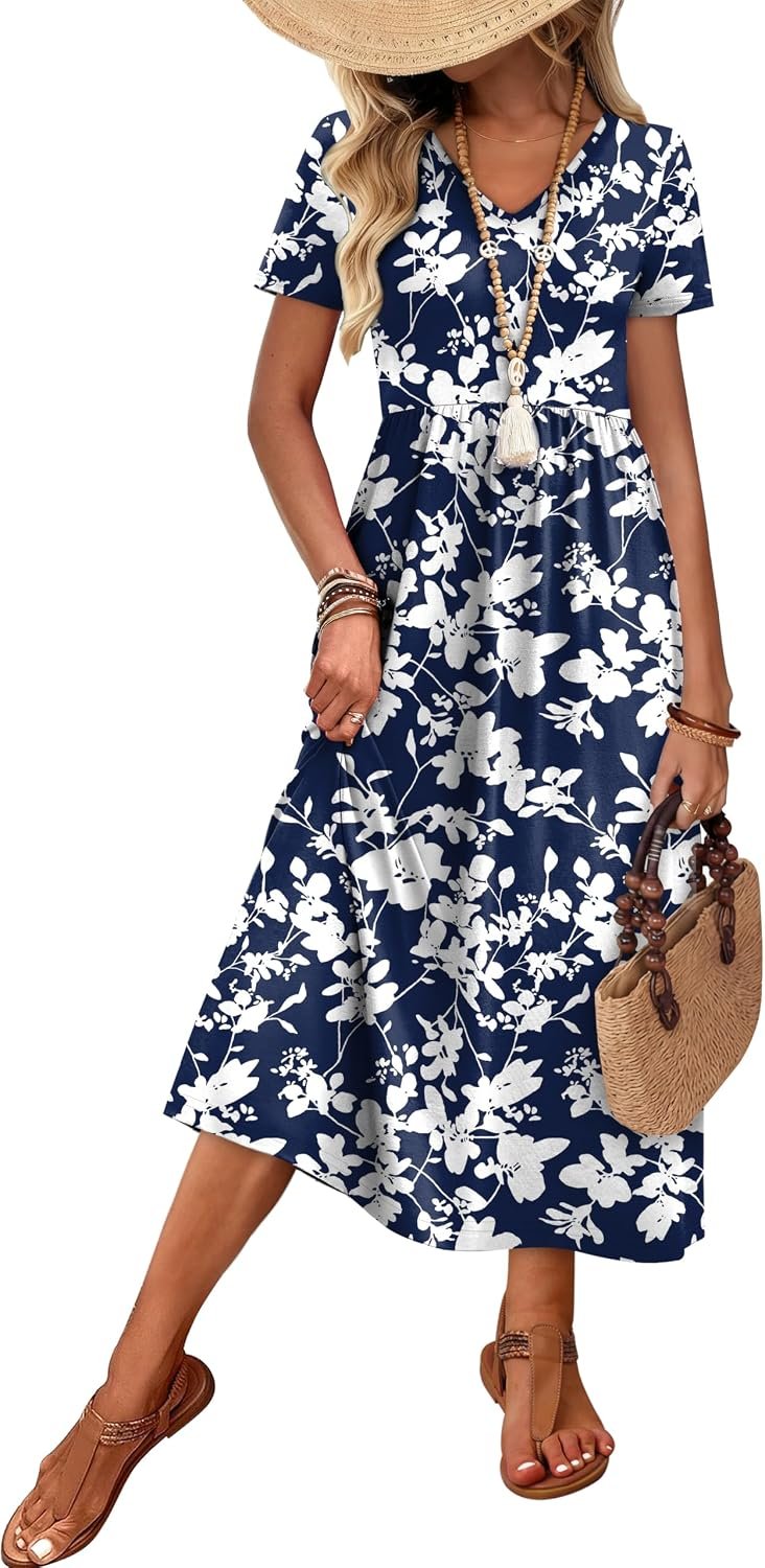 OFEEFAN Summer Dresses for Women Flowy Casual A-Line Midi Dress Beach Vacation Sundresses with Pockets S-2XL - Image 4