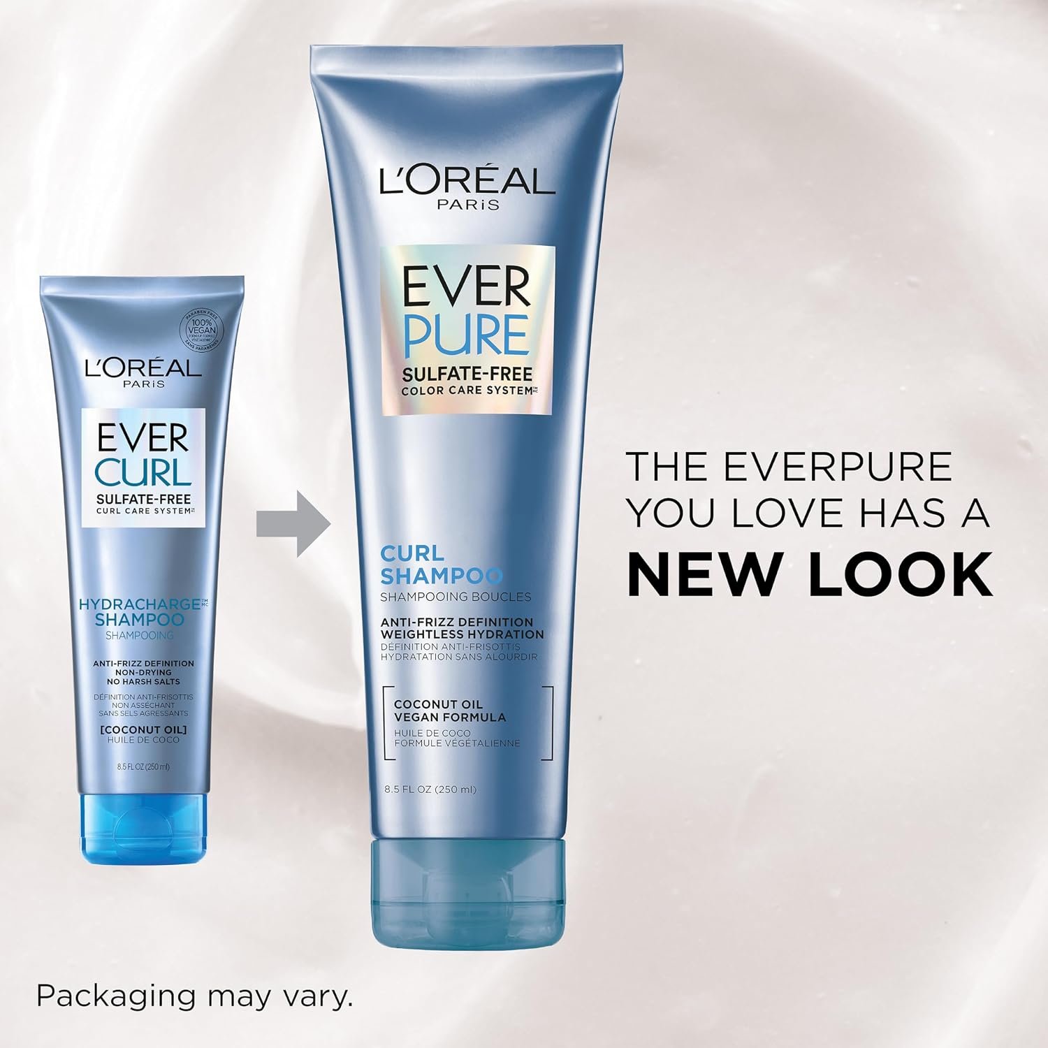 L'Oreal Paris Sulfate Free Shampoo and Conditioner for Curly Hair, Lightweight, Anti-Frizz Hair Care with Coconut Oil, EverPure, 8.5 Fl Oz, Set of 2 (Packaging May Vary) - Image 3