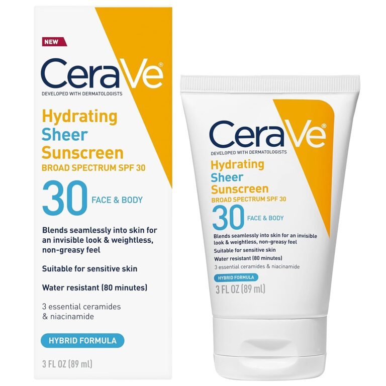 CeraVe Hydrating Sheer Sunscreen SPF 30 with Hyaluronic Acid, 3oz