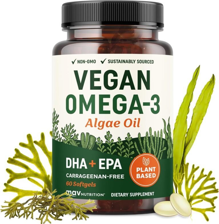 Vegan Omega 3 Algae Oil, Plant Based DHA EPA, Sustainably Sourced, Non-GMO | Carrageenan-Free, Heart Brain & Eye Health Support, Fish Oil Alternative, Omega 3 Fatty Acid Supplements, 60 Vegan Softgels