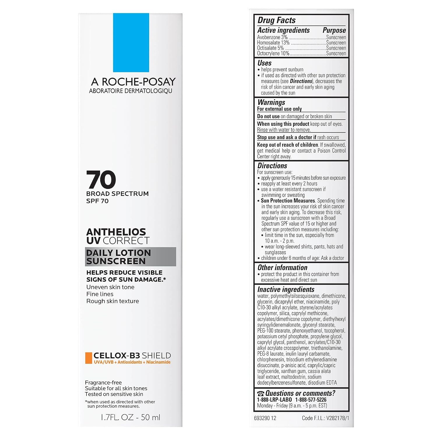 La Roche-Posay Anthelios UV Correct Sunscreen Moisturizer SPF 70, Daily Anti-Aging Face Moisturizer with Niacinamide to Even Skin Tone & Fine Lines, Sun Protection for Sensitive Skin - Image 2