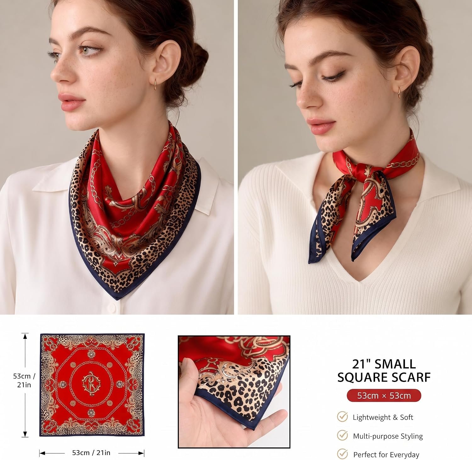PoeticEHome 100% Mulberry Silk Neck Scarf for Women, 21 x 21 Inch | Small Square Silk Scarf and Bandana for Hair, Handbag or Wrist; Lightweight, Gift-Ready - Image 2