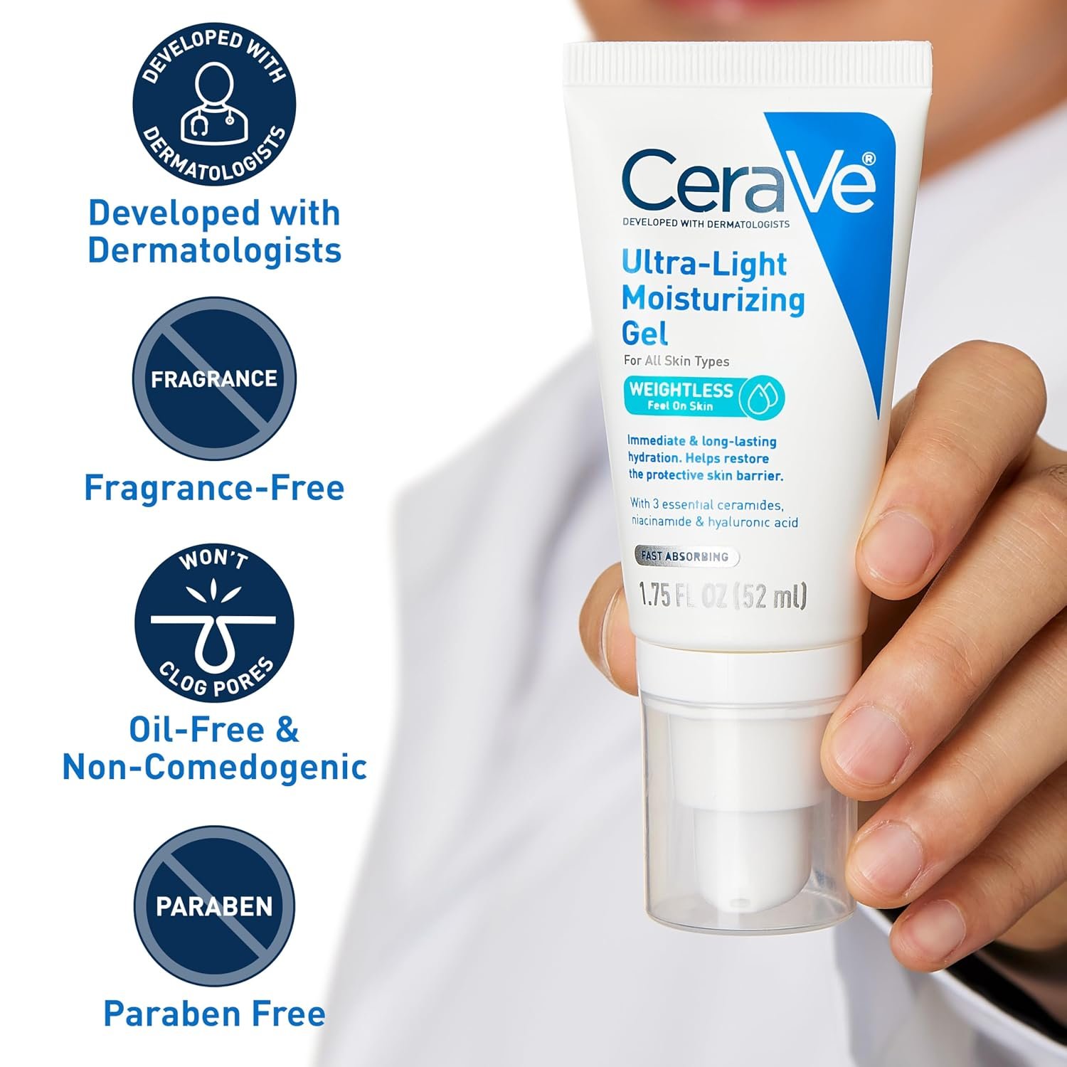 CeraVe Ultra-Light Moisturizing Gel, Niacinamide Face Moisturizer, 1.75oz - Image 4