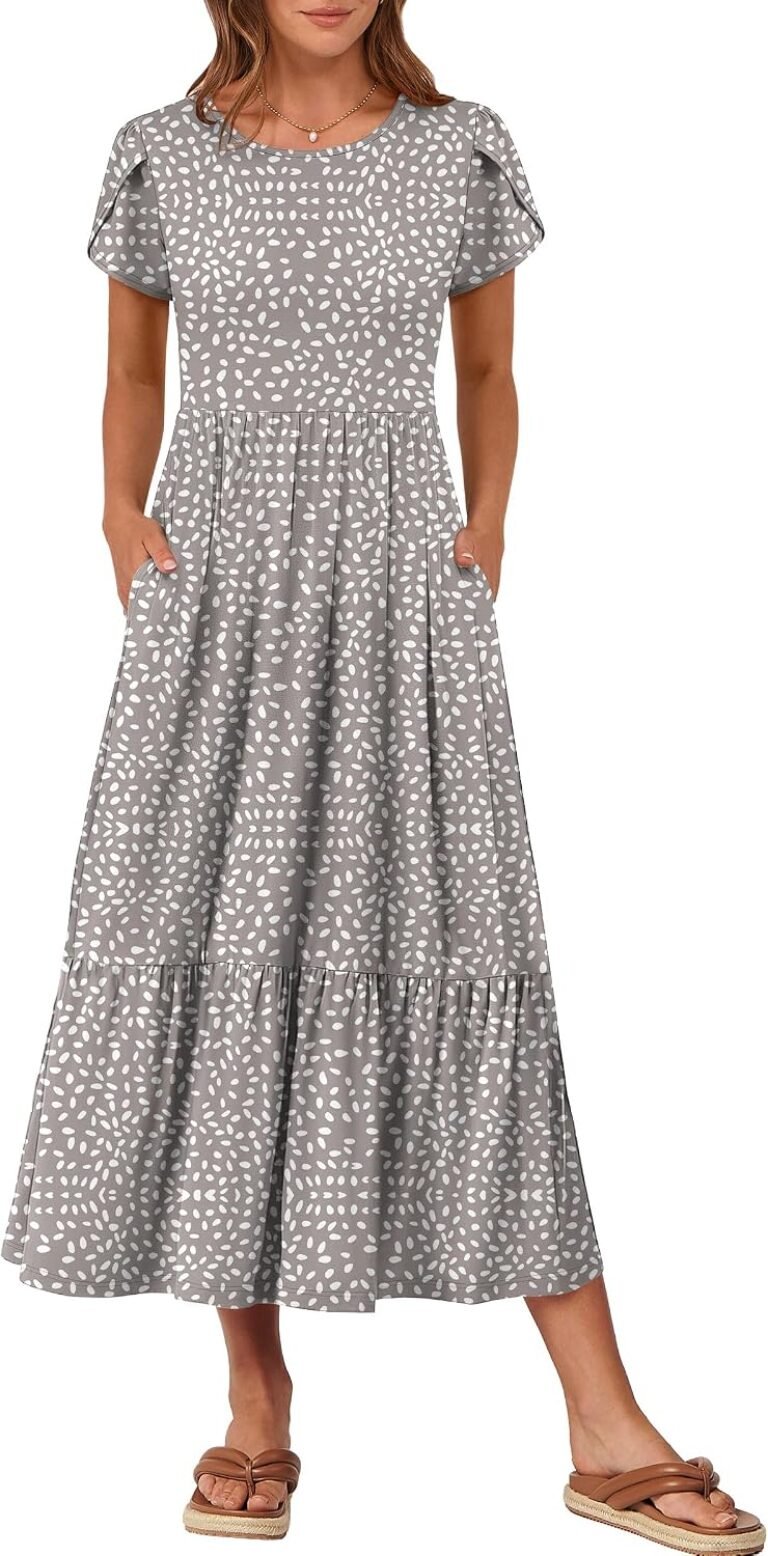 ANRABESS Womens Summer Petal Short Sleeve Maxi Dress with Pockets