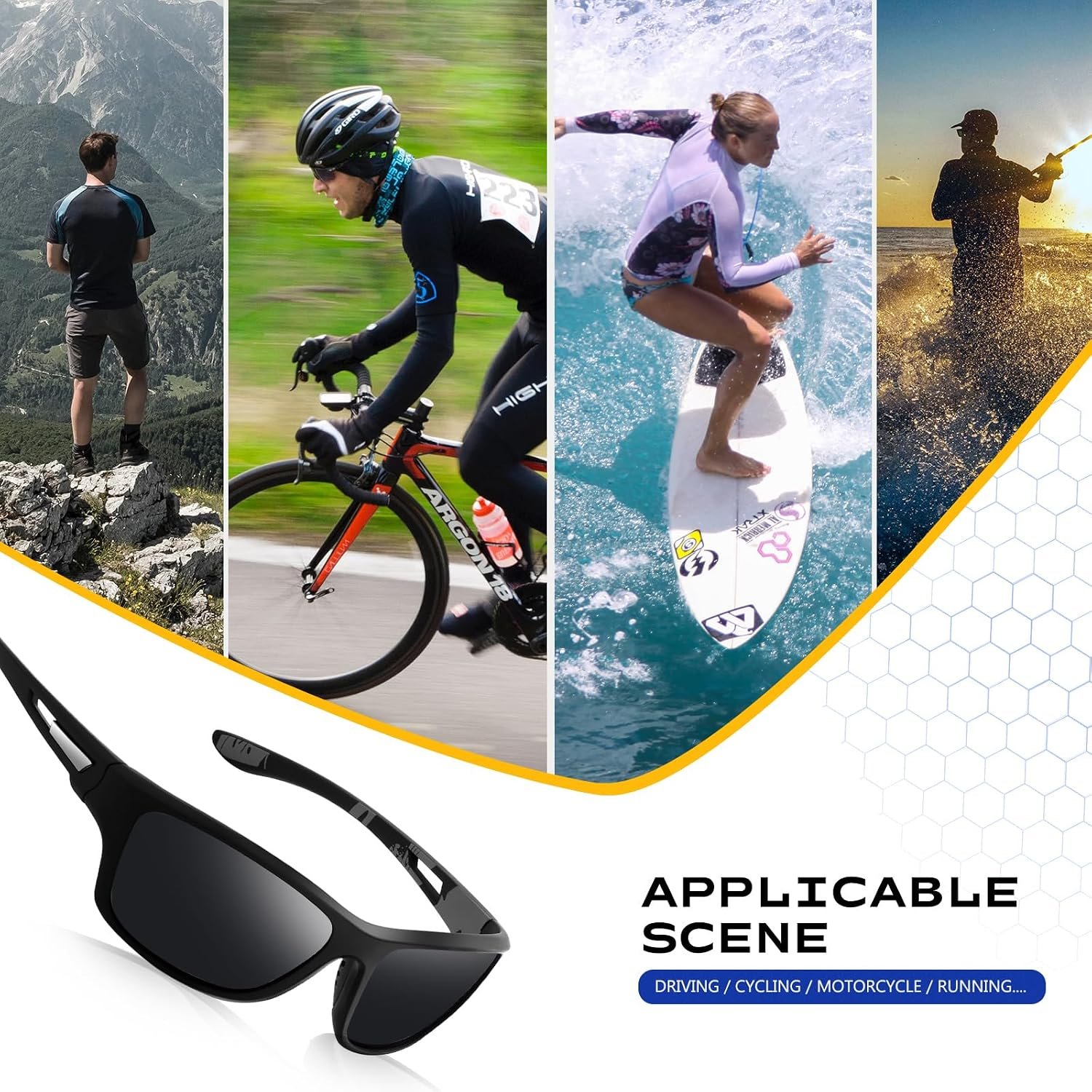 suoso Polarized Sports Sunglasses for Men: UV400 Protection Glasses Wrap Around Goggles for Driving Fishing - Image 7