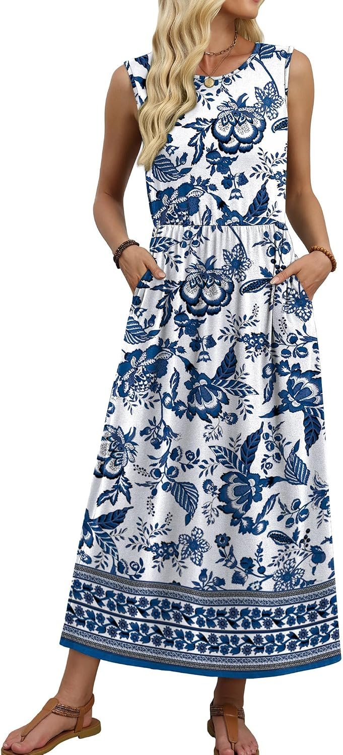 WIHOLL Summer Dresses for Women 2026 Maxi Dresses Long Flowy A Line Sleeveless Sundresses with Pockets - Image 3