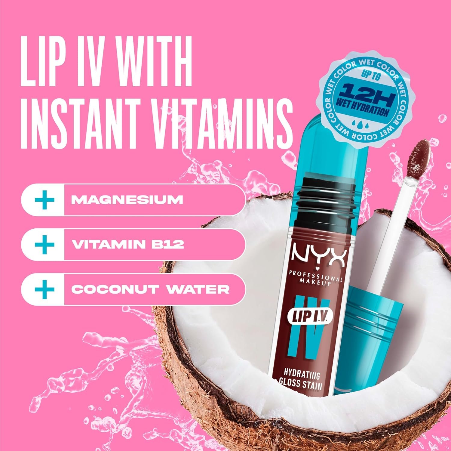 NYX PROFESSIONAL MAKEUP Lip IV Hydrating Glossy Lip Stain, Long-Lasting, Tinted, Vegan Formula with 12 HR Hydration - Mocha Me Wet (Brown) - Image 5