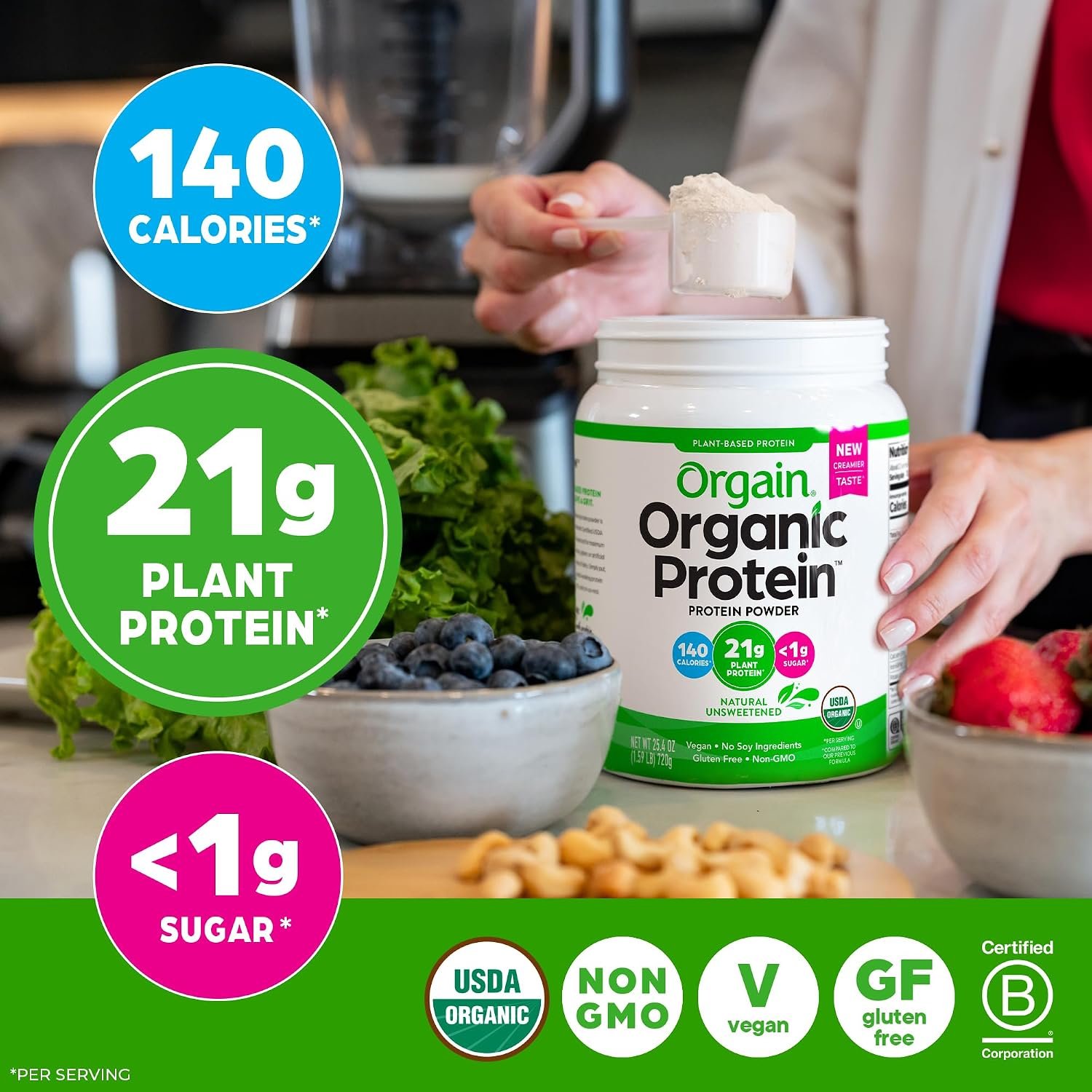 Orgain Organic Vegan Protein Powder, Natural Unsweetened - 21g of Unflavored Plant Protein, 4g Prebiotic Fiber, Low Net Carbs, No Added Sugar, Non-GMO, for Shakes & Recipes, 1.59 lb - Image 6