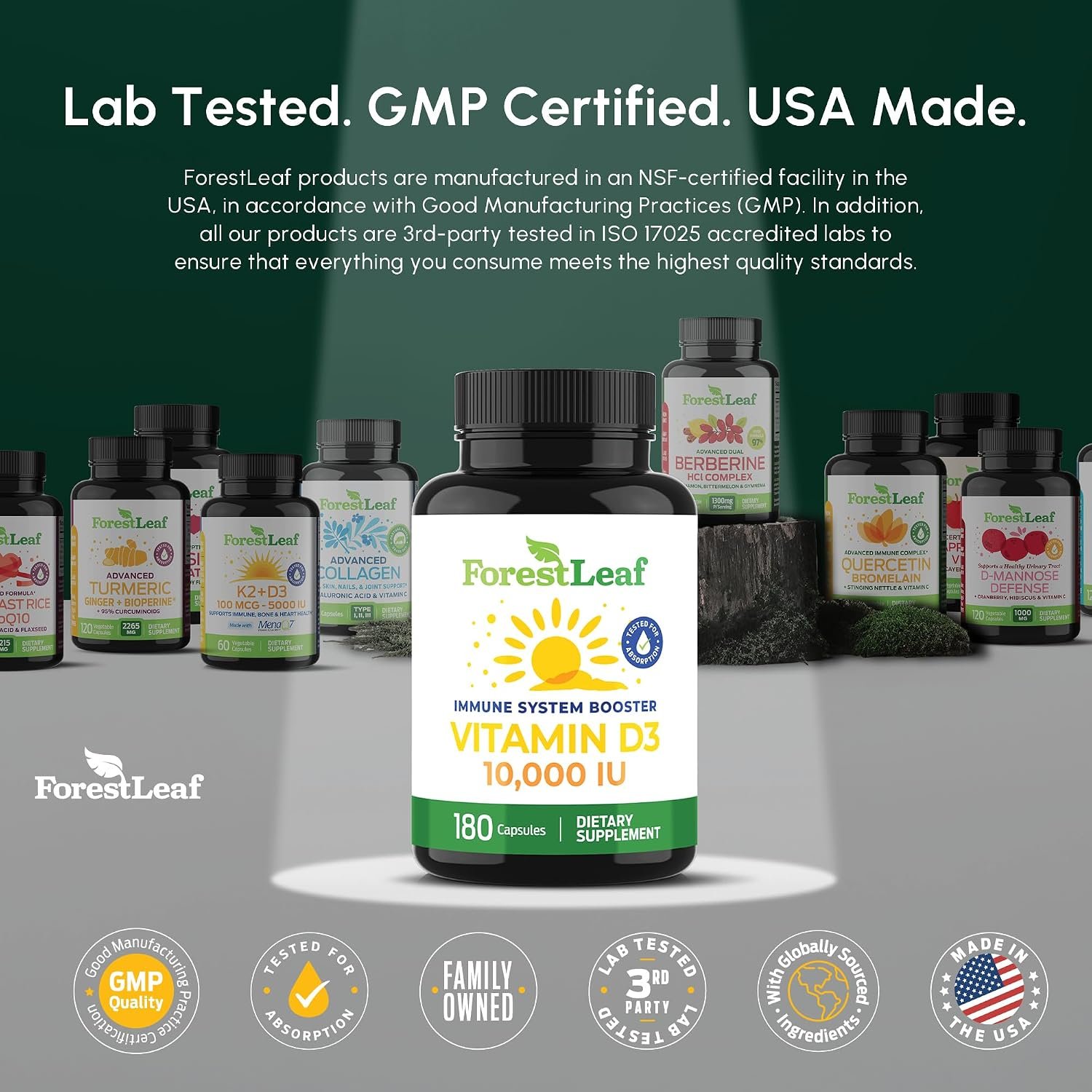 ForestLeaf Vitamin D3 10,000 IU | VIT D - VIT D3 Vitamin D Supplements for Women and Men | Bone Health, Teeth and Immune Support | Easy to Swallow Pills | High Potency Daily, 6-Month Supply, 180 Caps - Image 7
