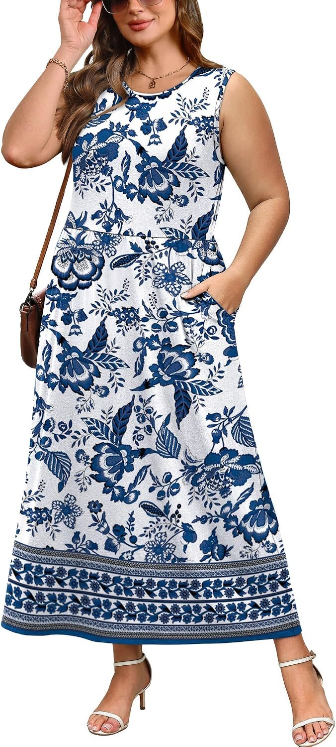 WIHOLL Summer Dresses for Women 2026 Maxi Dresses Long Flowy A Line Sleeveless Sundresses with Pockets - Image 4