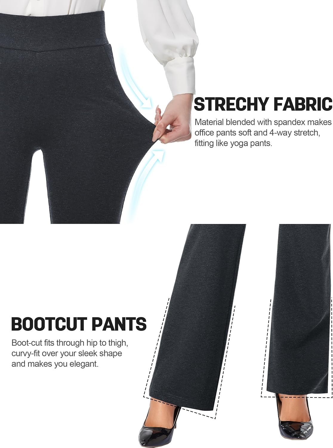 Tapata Women Dress Pants 28"/30"/32"/34" High Waist Stretchy Bootcut Pants Tall, Petite, Regular for Office Business Casual - Image 6