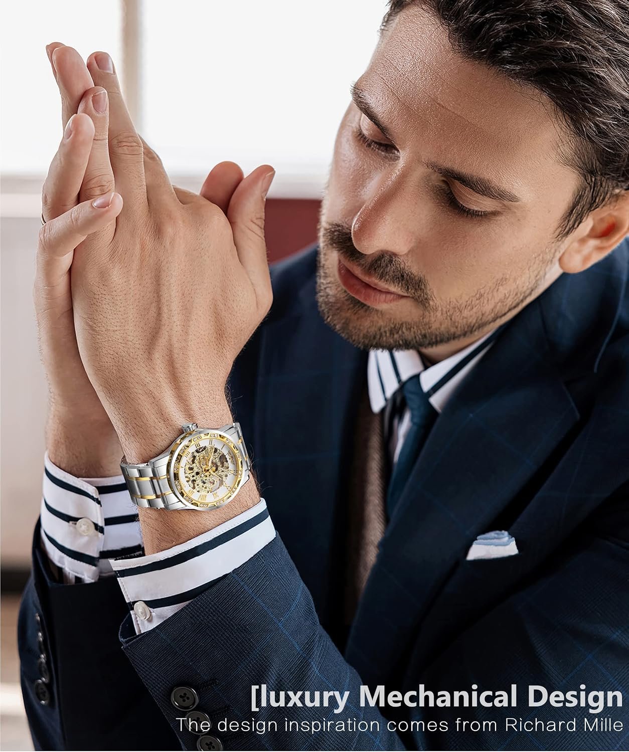Winner Retro Manual Mechanical Skeleton Watch with Diamond and Carving Flower Craft Men Skeleton Wrist Watch Mechanical Classic Roman Number - Image 5