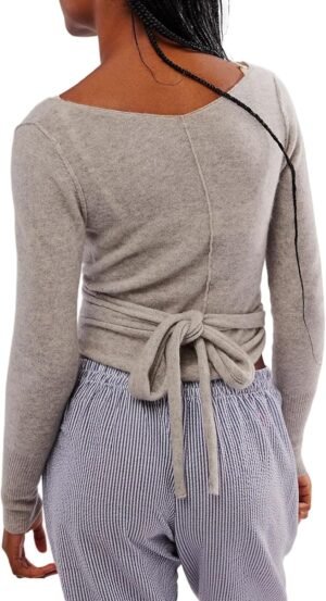 Women Wool Tie Front Tops Crop Top ...