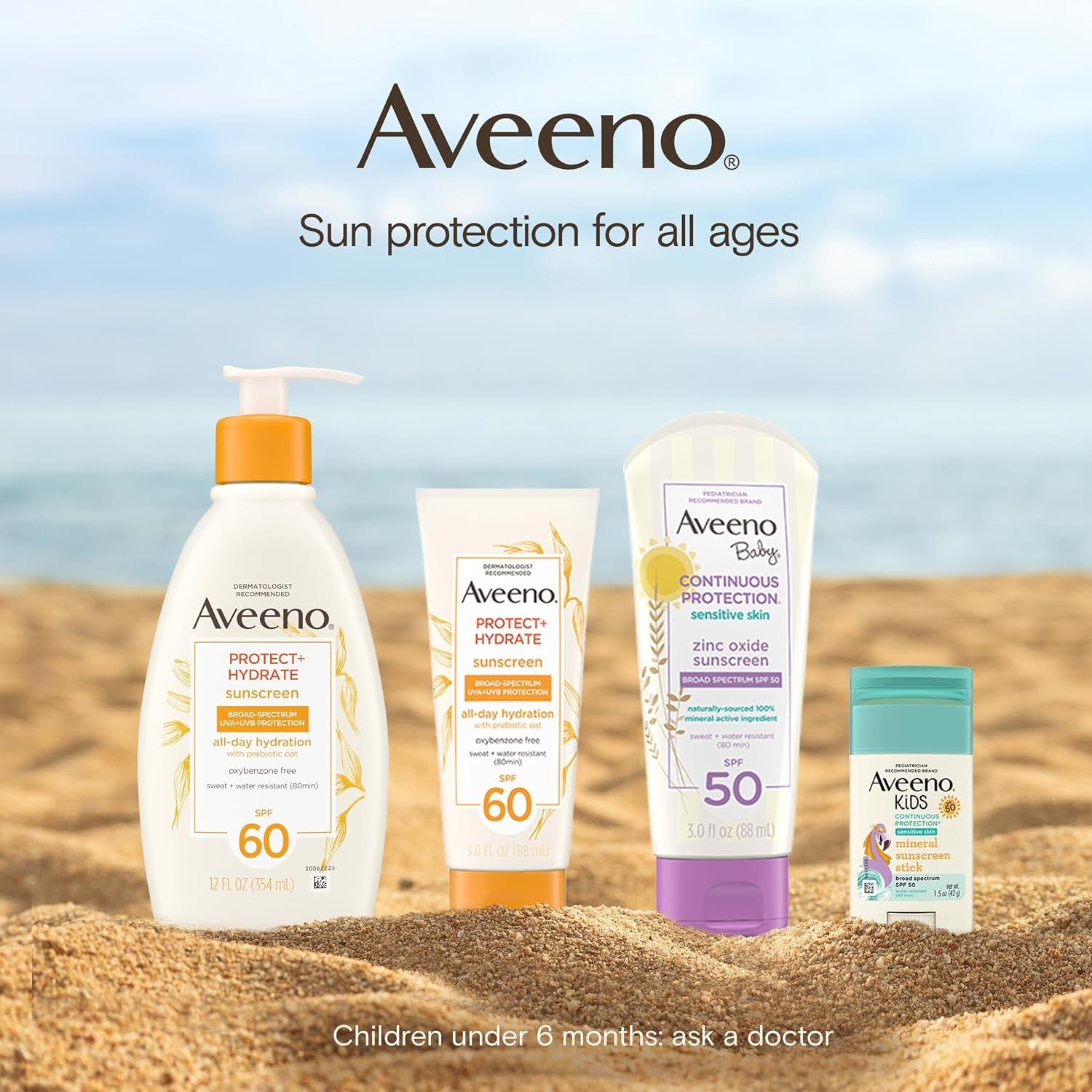 Aveeno Protect + Hydrate Sunscreen Lotion for Body & Face with Prebiotic Oat, SPF 60 Broad Spectrum Sunscreen, Paraben, & Oil Free, Water & Sweat Resistant (80-min) for Sensitive Skin, 3 Fl Oz - Image 7