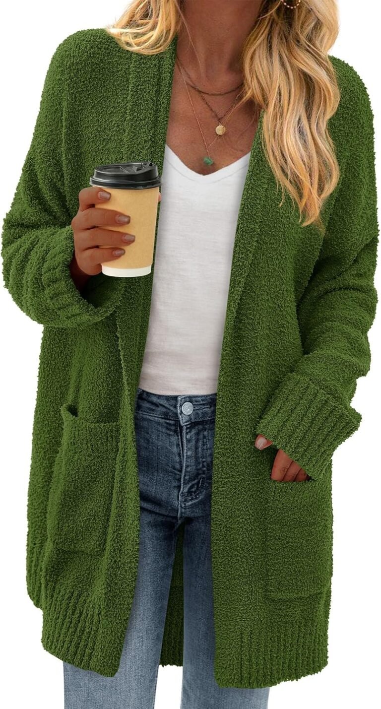 KIRUNDO Womens Long Chunky Fuzzy Knit Cardigan 2026 Fall | Open Front Cardigan Sweater Coat, Long Sleeve Thick Warm Outerwear with Pockets, Soft Cozy Loose Casual Daily Winter Outfits