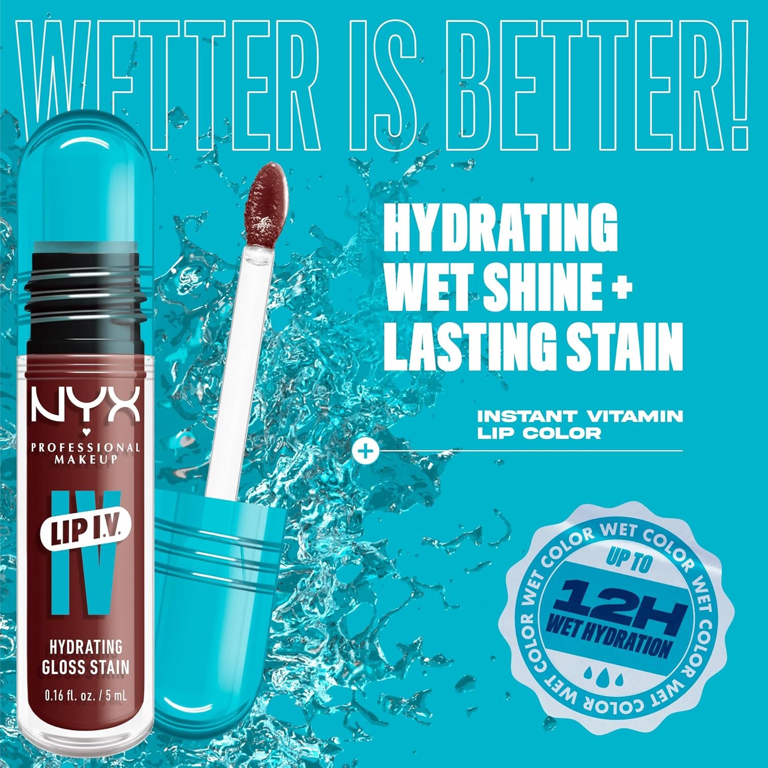 NYX PROFESSIONAL MAKEUP Lip IV Hydrating Glossy Lip Stain, Long-Lasting, Tinted, Vegan Formula with 12 HR Hydration - Mocha Me Wet (Brown) - Image 3
