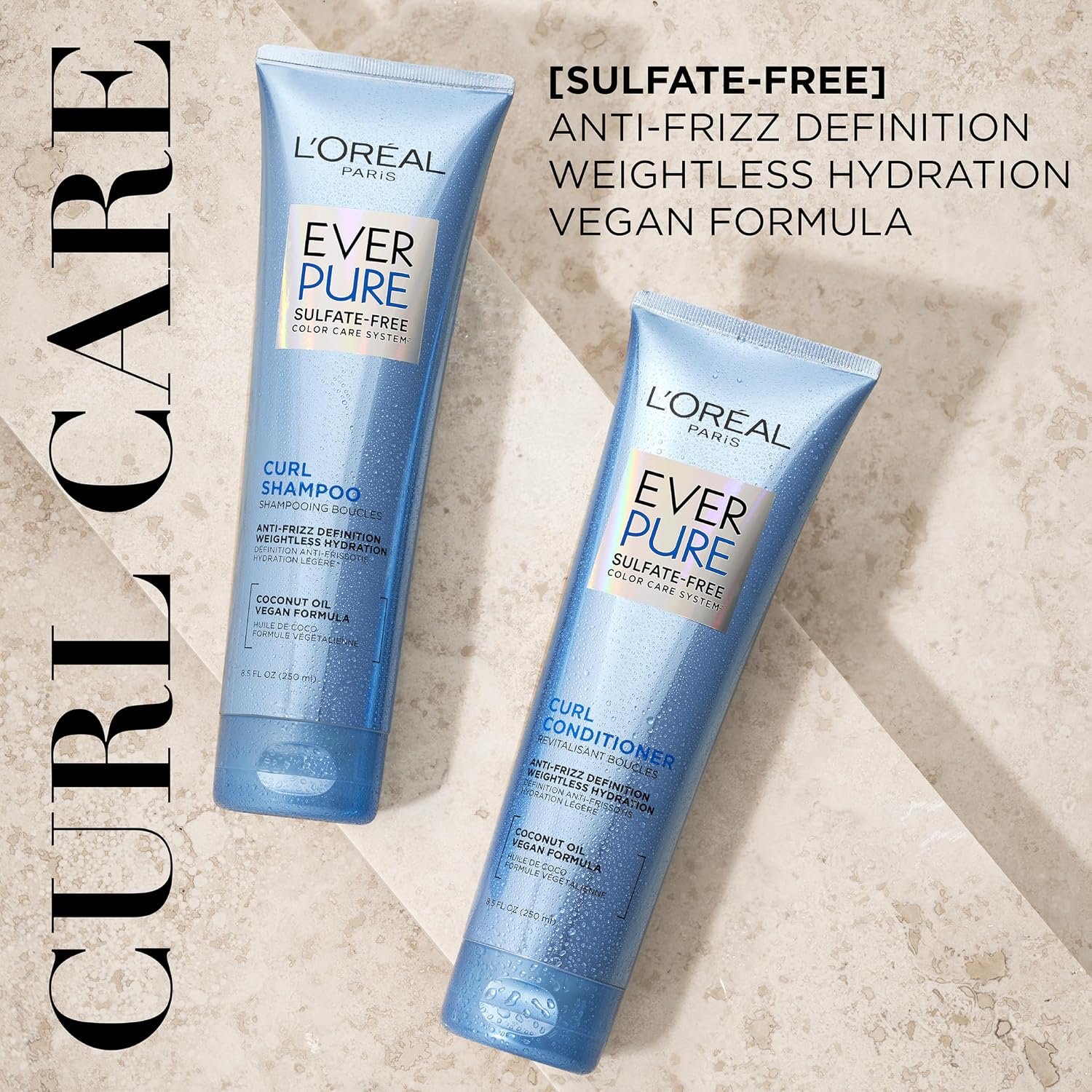 L'Oreal Paris Sulfate Free Shampoo and Conditioner for Curly Hair, Lightweight, Anti-Frizz Hair Care with Coconut Oil, EverPure, 8.5 Fl Oz, Set of 2 (Packaging May Vary) - Image 2