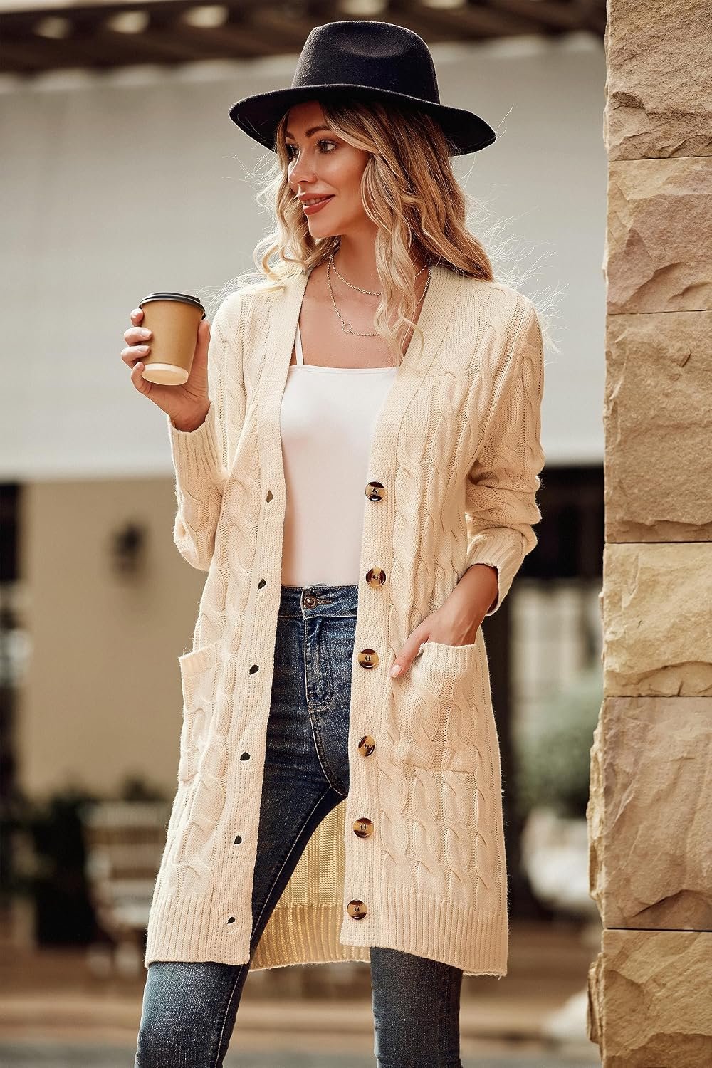PRETTYGARDEN Long Sleeve Cable Knit Long Cardigan for Women 2026 Spring Winter Chunky Open Front Button Sweaters with Pockets - Image 2
