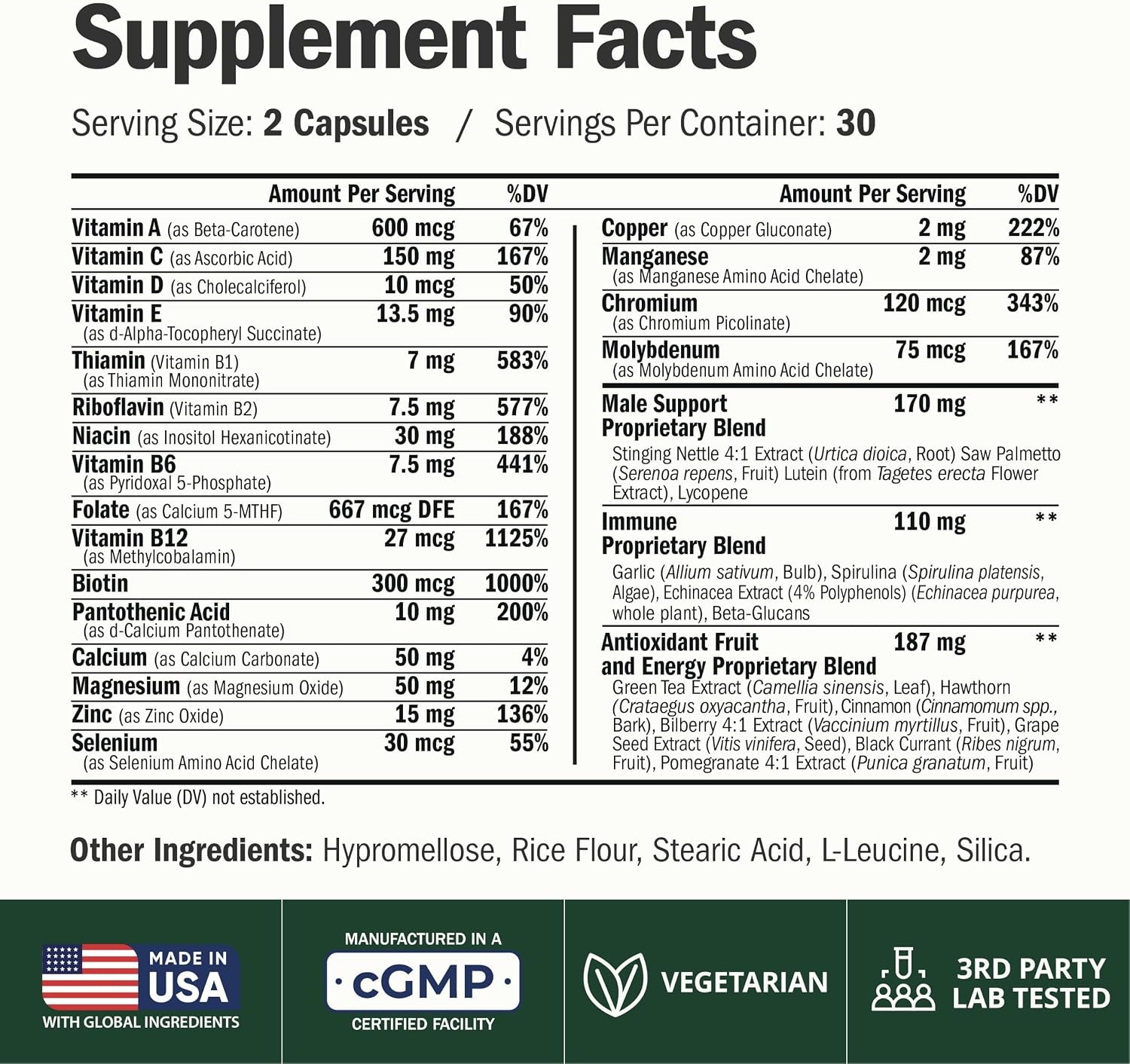 Vimerson Health Multivitamin for Men: Methylated B Vitamins, Chelated Minerals and Bioavailable D3 for Focus and Energy Support – Daily Mens Multivitamins and Multiminerals – 60 Capsules - Image 2