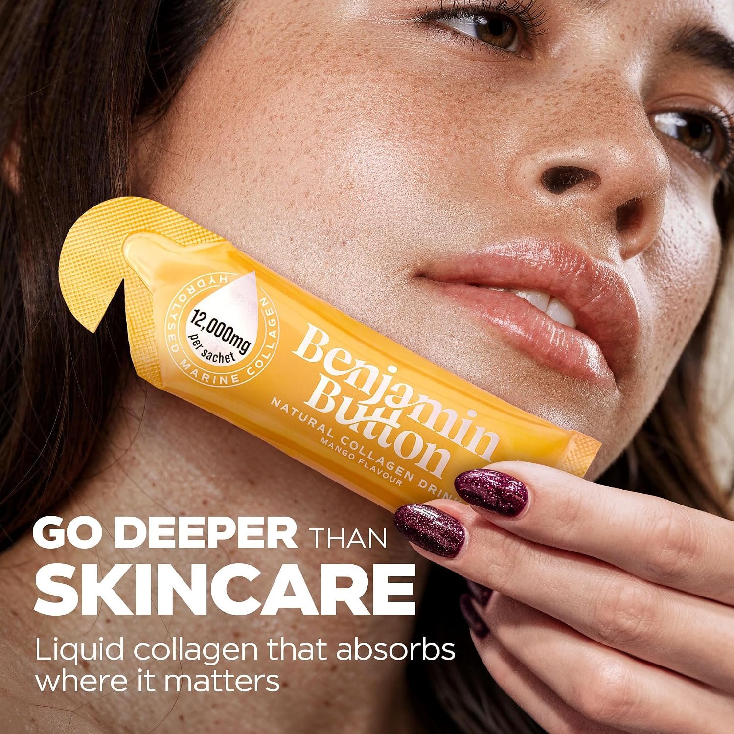 Benjamin Button 12,000mg Marine Collagen Liquid Shots| High Strength Hydrolyzed Marine Collagen Peptides w/Hyaluronic Acid & Vitamin C for Skin, Hair & Joints | Mango, 14 Daily Servings 30ml - Image 6
