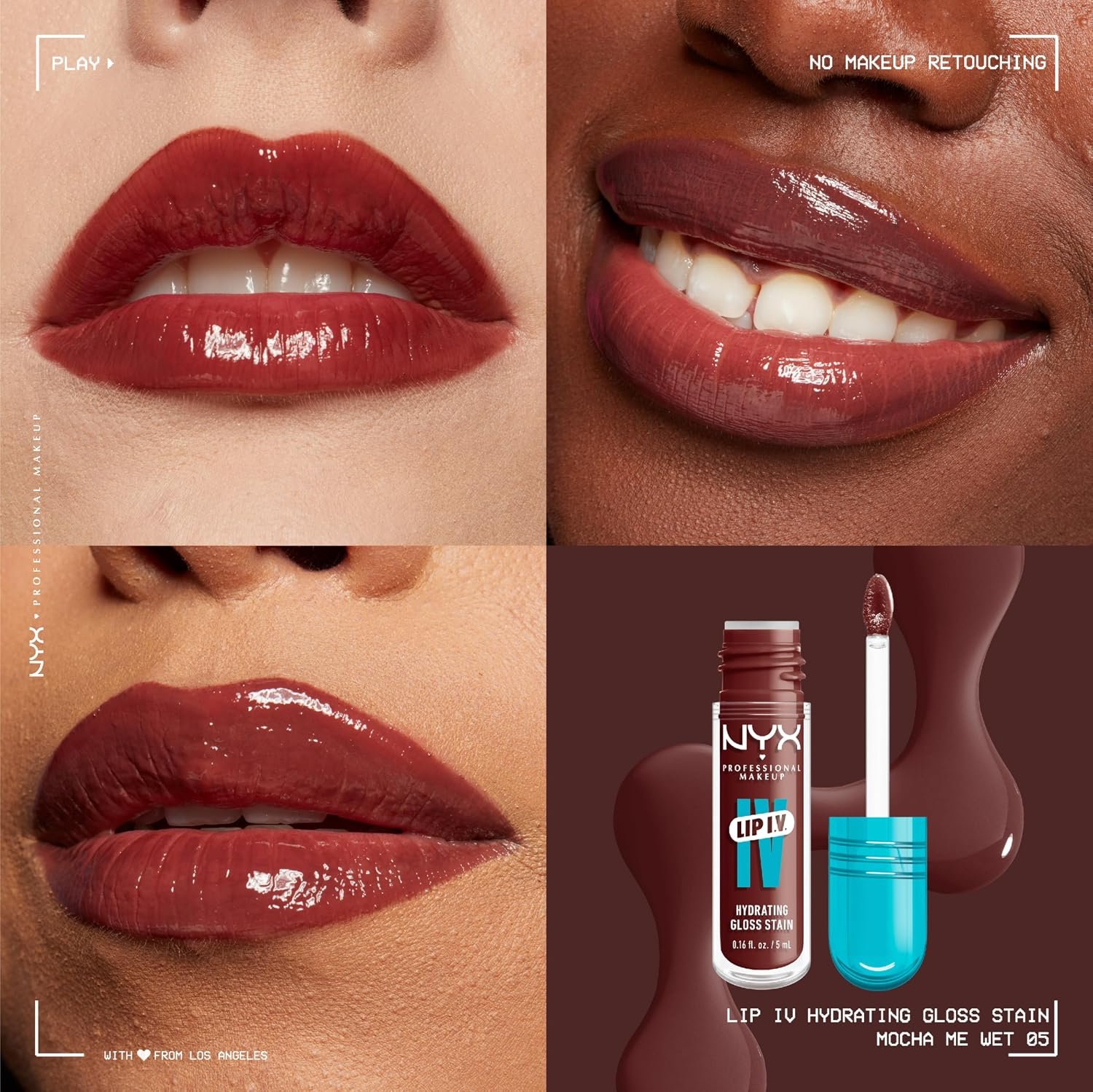 NYX PROFESSIONAL MAKEUP Lip IV Hydrating Glossy Lip Stain, Long-Lasting, Tinted, Vegan Formula with 12 HR Hydration - Mocha Me Wet (Brown) - Image 2