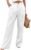 Wide Leg Linen Pants for Women Casual Button Up High Waisted Pleated Dress Trousers Straight Leg Workwear Pants Beach Bottoms