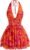 BEAUDRM Women’s Summer Halter Mini Dress Boho Floral Vacation Sundress