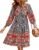 BTFBM Women Casual Spring Summer Dresses V Neck 3/4 Long Sleeve Ruffle Floral Flowy Boho Babydoll Mini Short Beach Dress